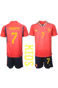 Fotbalové Dres Španělsko Alvaro Morata #7 Dětské Domácí Oblečení MS 2022 Krátký Rukáv (+ trenýrky)